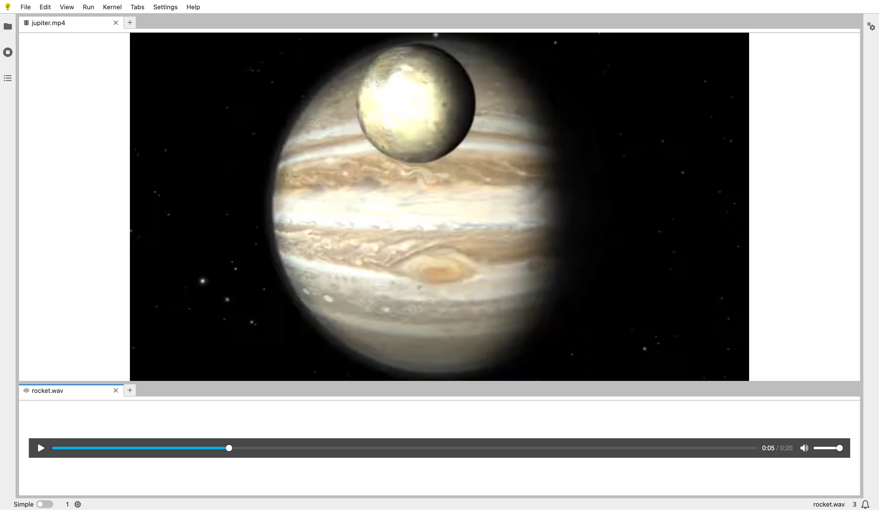 Video and audio files opened in JupyterLite