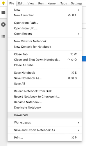 File menu download option in JupyterLite