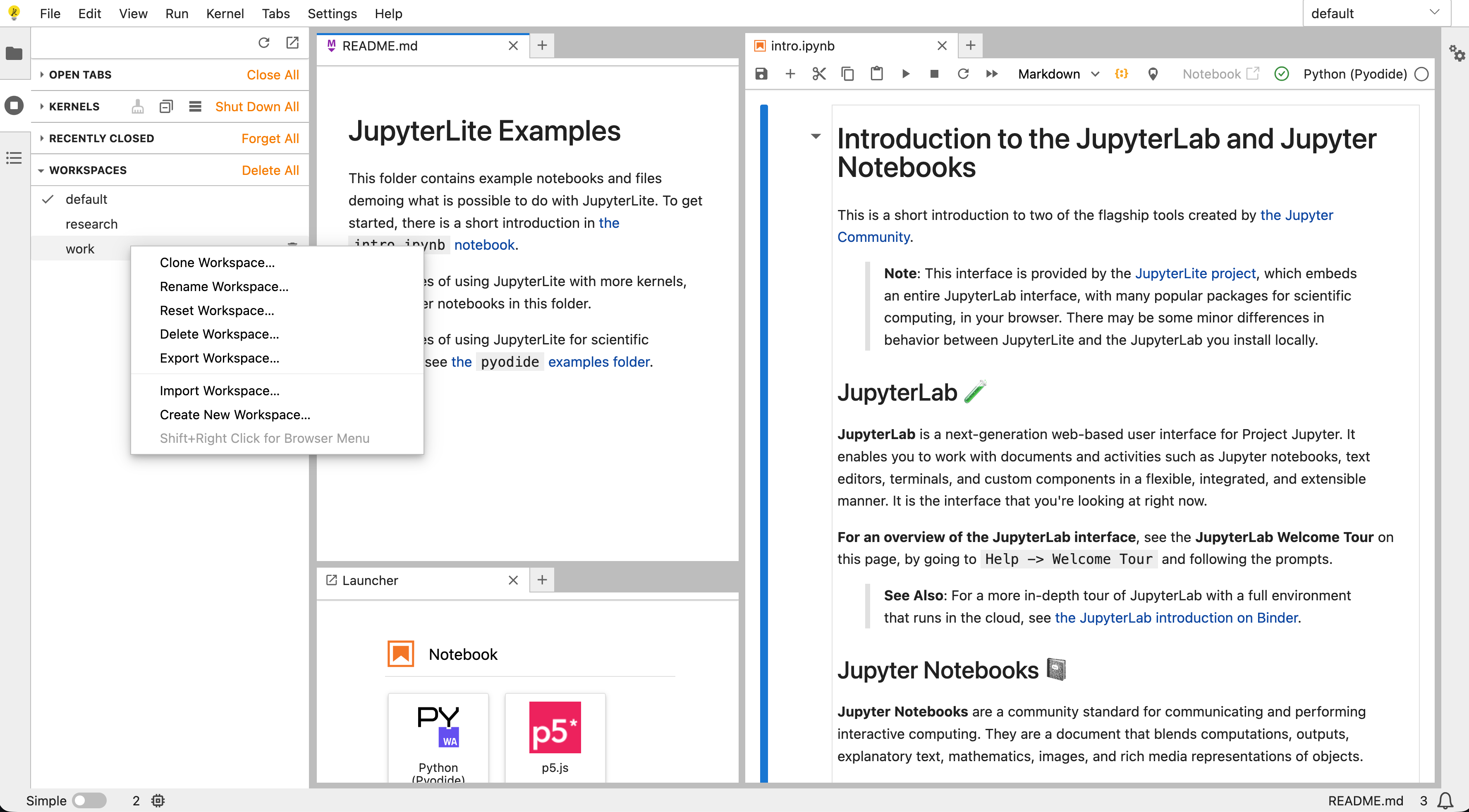 Workspace support in JupyterLite